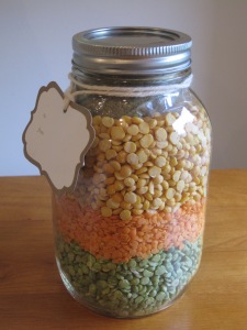 An example of a meal in a jar (split pea soup)